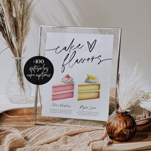 Wedding Cake Flavors Sign, Wedding Cake Menu Template, Printable Cake Flavor Menu Sign, Wedding Cake Sign Printable, Watercolor Cake Slices