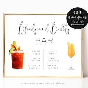 Bloody Mary and Bubbly Bar Sign Template, Bloody Mary and Mimosa Bar Sign Printable, Signature Drink Menu, Cocktail Bar, Mimosa Sign, ST19