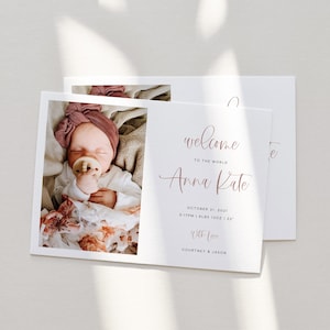 Plantilla de anuncio de nacimiento / Tarjeta de anuncio de nacimiento con foto imprimible / Minimalista / Moderno / Editable / Templett / Descarga instantánea / BA17