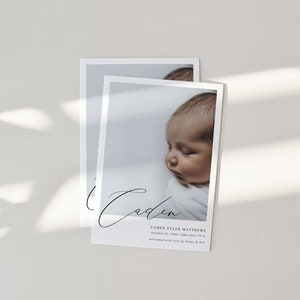 Modèle de faire-part de naissance | Faire-part de naissance photo imprimable | Minimaliste | Moderne | Modifiable | Templett | Téléchargement instantané | BA16
