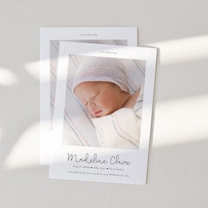 Birth Announcement Template, Printable Photo Birth Announcement Card, Minimalist, Modern, Newborn Photo Template, New Baby Photo Card, BA12 image 1