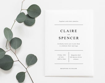 Printable Wedding Invitations | Wedding Invites | Wedding Invitation Template | Minimalist Wedding Invitations | Classic | Modern | LS19