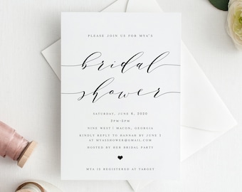 Bridal Shower Invitation Template | Printable Bridal Shower Invitations | Templett Bridal Shower Invitations | Modern Calligraphy | ML06