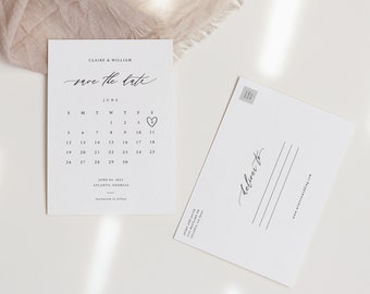 Save the Date Postcard Template | Printable Save the Date Calendar Postcard | Modern Minimalist Save the Date Postcard Template | AB05