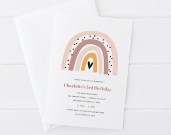 Boho Rainbow Birthday Invitation | Printable Rainbow Birthday Invite | Girl Birthday Invitation Template | Boho Rainbow | Templett | BS07