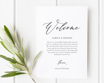 Carta de bienvenida de boda imprimible / Carta de bolsa de bienvenida de boda / Plantilla de carta de bolsa de bienvenida / Tarjeta de bienvenida de hotel / Carta de bolsa de bienvenida / AB05