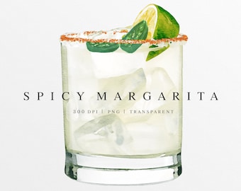 Spicy Margarita Watercolor Clipart | Jalapeno Margarita Drink Illustration | Custom Watercolor Cocktail | Signature Drink Clipart | Tequila