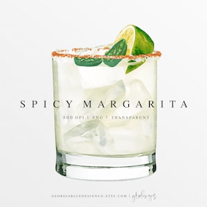Pikantna Margarita Akwarela Clipart | Ilustracja Napoju Margarita Jalapeno | Niestandardowy Koktajl Akwarelowy | Clipart Napoju Autorskiego | Tequila
