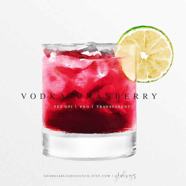 Vodka Cranberry Watercolor Clipart | Vodka Cranberry Drink Illustration | Custom Watercolor Cocktail | Signature Drink Clipart | Vodka PNG