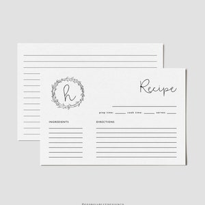 Editable Recipe Card Template, Minimalist Recipe Cards, Bridal Shower Recipe Card Enclosures, Personalized Recipe Cards, 4x6 Recipe Card