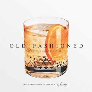 Old Fashioned Watercolor Clipart | Old Fashioned Drink Illustration | Custom Watercolor Cocktail | Signature Drink Clipart | Whiskey | PNG