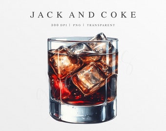 Jack und Coke Aquarell Clipart | Jack und Coke Drink Illustration | Benutzerdefinierte Aquarell Cocktail | Unterschrift Drink Clipart | Whisky PNG