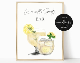 Printable Limoncello Spritz Bar Sign Set | Limoncello Bar Sign Template | Bridal Shower Limoncello Bar Sign | Limoncello Spritz Recipe Card