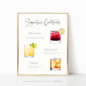 Printable Signature Cocktails Sign | Editable Signature Cocktails Template | Printable Bar Menu Sign Template | Signature Drinks Sign | RS21