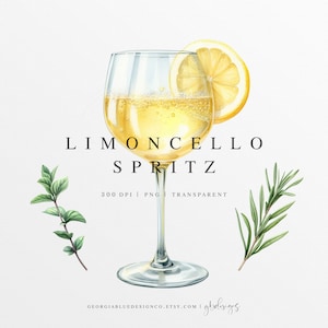 Clipart acquerello Limoncello Spritz / Illustrazione bevanda Limoncello / Cocktail acquerello personalizzato / Clipart bevanda esclusiva / Champagne