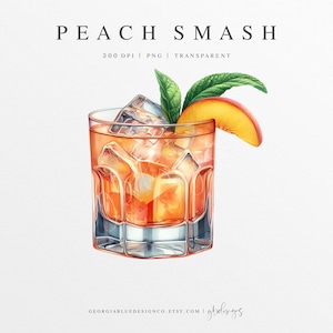 Bourbon Peach Smash Aquarell Clipart | Pfirsich Drink Illustration | Benutzerdefinierte Aquarell Cocktail | Unterschrift Drink Clipart | Bourbon PNG