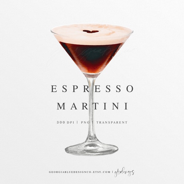 Espresso Martini Watercolor Clipart | Espresso Martini Drink Illustration | Custom Watercolor Cocktail | Signature Drink Clipart | Digital