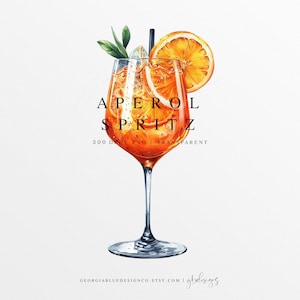 Clipart acquerello Aperol Spritz / Illustrazione bevanda Aperol Spritz / Cocktail acquerello personalizzato / Clipart bevanda esclusiva / Cocktail all'arancia