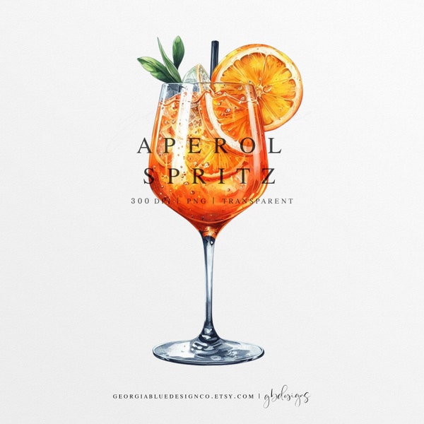 Aquarelle Aperol Spritz | Illustration de boisson Spritz Aperol | Cocktail aquarelle personnalisé | Clipart Boisson Signature | Cocktail à l'orange