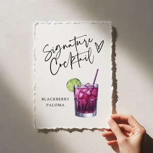 Insegna per cocktail personalizzata con bordo frastagliato, insegna per drink firmata, insegna per menu da bar per matrimoni, menu per cocktail personalizzato, insegna personalizzata con bordo frastagliato