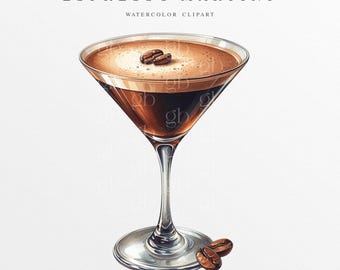 Espresso Martini Watercolor Clipart | Espresso Martini Drink Illustration | Custom Watercolor Cocktail | Signature Drink Clipart | Vodka
