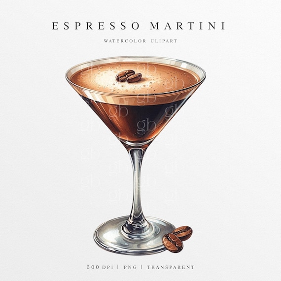 Espresso Martini Watercolor Clipart | Espresso Martini Drink Illustration | Custom Watercolor Cocktail | Signature Drink Clipart | Vodka