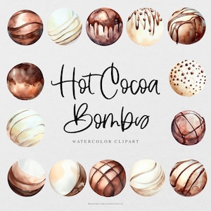 Hot Cocoa Watercolor Clipart, Hot Cocoa Bomb Clipart Illustration, Watercolor Hot Chocolate Bomb, Hot Chocolate Cocoa Bar Png Illustration