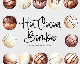 Hot Cocoa Watercolor Clipart, Hot Cocoa Bomb Clipart Illustration, Watercolor Hot Chocolate Bomb, Hot Chocolate Cocoa Bar Png Illustration