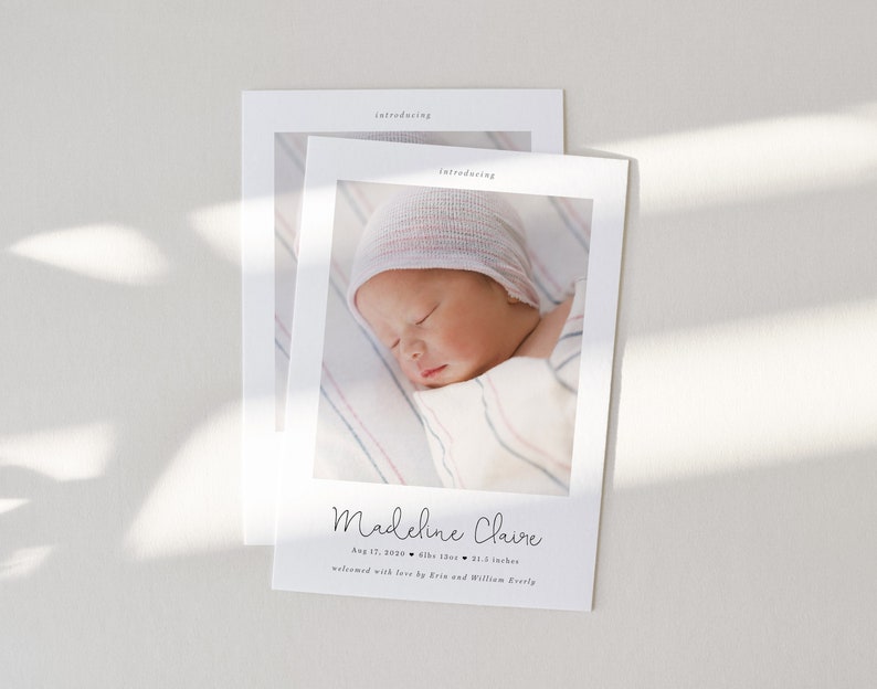 Birth Announcement Template, Printable Photo Birth Announcement Card, Minimalist, Modern, Newborn Photo Template, New Baby Photo Card, BA12 image 1