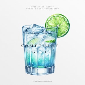 Qualcosa di blu Clipart PNG, Illustrazione di bevanda firmata per matrimonio, Grafica digitale, Segno del menu del bar, Cocktail blu acquerello, Bevanda estiva