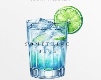 Something Blue Clipart PNG, Wedding Signature Drink Illustration, Digital Graphic, Bar Menu Sign, Watercolor Blue Cocktail, Summer Beverage