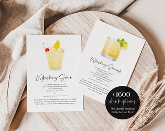 Cocktail Recipe Cards Template, Editable Recipe Cards, Recipe Cards Printable, Cocktail Recipe Template, Watercolor Cocktails, Housewarming