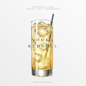 Vodka Redbull Clipart PNG, Illustrazione di drink con firma per matrimonio, Grafica digitale, Segno del menu del bar, Cocktail di vodka ad acquerello, Bevanda alcolica