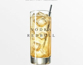 Vodka Redbull Clipart PNG, Wedding Signature Drink Illustration, Digital Graphic, Bar Menu Sign, Watercolor Vodka Cocktail, Alcohol Beverage