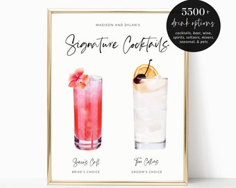 Printable Signature Cocktails Sign | Editable Signature Cocktails Template | Printable Bar Menu Sign Template | Signature Drinks Sign | WB23