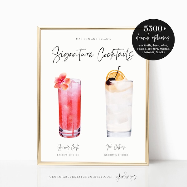 Printable Signature Cocktails Sign | Editable Signature Cocktails Template | Printable Bar Menu Sign Template | Signature Drinks Sign | WB23