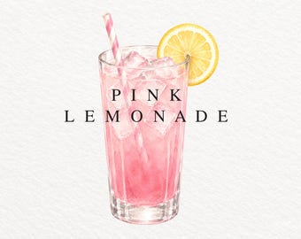 Pink Lemonade PNG, Watercolor Drink Clipart, Summer Beverage Illustration, Non Alcoholic Cocktail