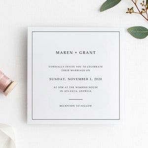 Printable Wedding Invitations | Classic Wedding Invites | Square Wedding Invitation Template | Templett Wedding Invitations | Modern | BA19