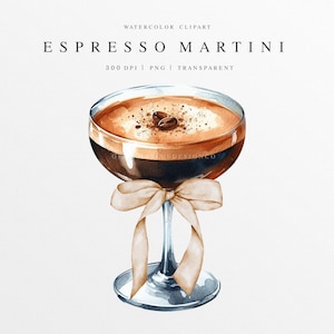Clipart de Martini Espresso, Martini PNG, Ilustração de Bebida de Assinatura de Casamento, Gráfico Digital, Placa de Menu de Bar, Coquetel de Café em Aquarela