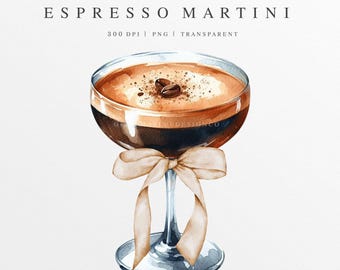 Espresso Martini Clipart, Martini PNG, Wedding Signature Drink Illustration, Digital Graphic, Bar Menu Sign, Watercolor Coffee Cocktail