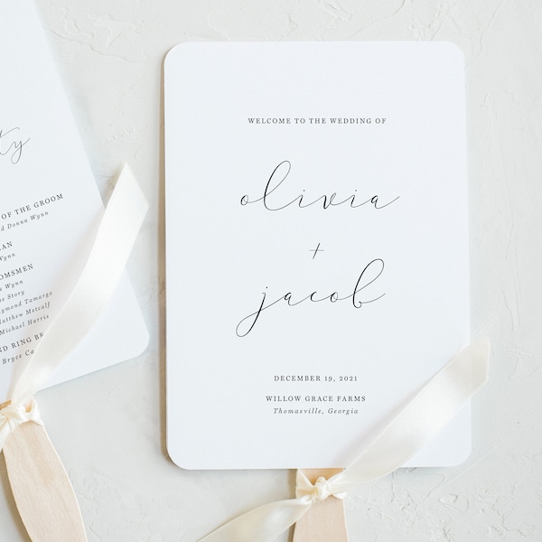 Wedding Fan Program Template | Printable Wedding Program | Printable Wedding Fan Program | Simple Wedding Program Fan Template | AC09