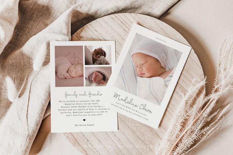 Birth Announcement Template, Printable Photo Birth Announcement Card, Minimalist, Modern, Newborn Photo Template, New Baby Photo Card, BA12 image 3