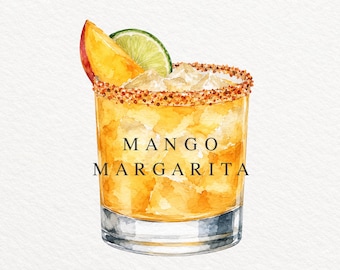 Mango Margarita Watercolor Clipart PNG, Tropical Cocktail Illustration (Transparent)