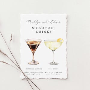 Insegna per cocktail personalizzata con bordo frastagliato, insegna per drink firmata, insegna per menu da bar per matrimoni, menu per cocktail personalizzato, insegna personalizzata con bordo frastagliato