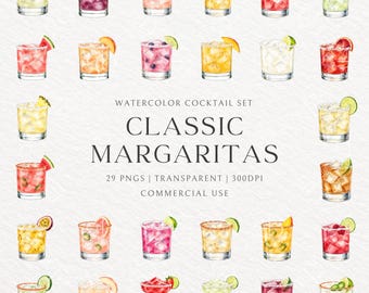 Watercolor Margarita Clipart Bundle, 29 Classic Cocktails (Digital Download)