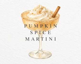 Pumpkin Spice Martini PNG, Watercolor Cocktail Illustration, Fall Martini Clipart, Autumn Drink Graphic, Commercial Use