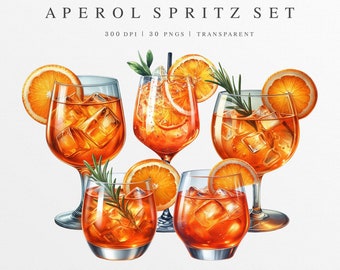 Aperol Spritz Watercolor Cocktail Clipart, Cocktail Clipart Illustration Watercolor Drink Clipart Signature Drink Clipart Signature Cocktail