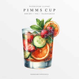 Pimms Cup Clipart, Pimms Cup PNG, Hochzeit Signature Drink Illustration, digitale Grafik, Bar Menü Zeichen, Aquarell Cocktail, Sommergetränk