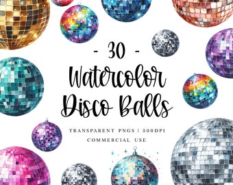 Disco Ball Clipart, Watercolor Disco Balls, Disco Ball Png, Disco Ball Illustrations, Party Clipart, Commercial Use, Pink Disco Ball Bundle