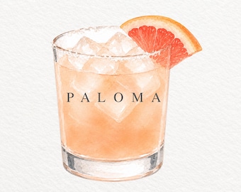 Paloma PNG, Watercolor Cocktail Illustration, Grapefruit Tequila Drink Clipart, Summer Cocktail, Commercial Use